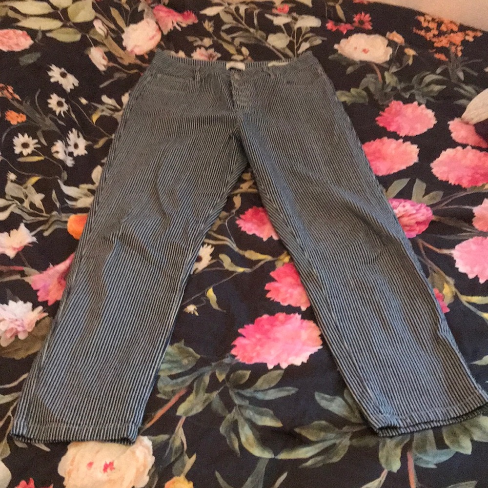 Navy and white striped jeans